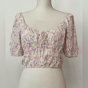 Elodie / Anthropologie Women's Floral Ruffle Sleeves Crop Top Pink Size XL